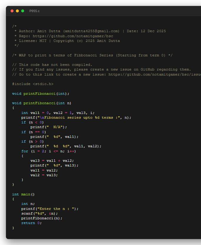 WAP to print n terms of Fibbonacci Series (Starting from term 0)